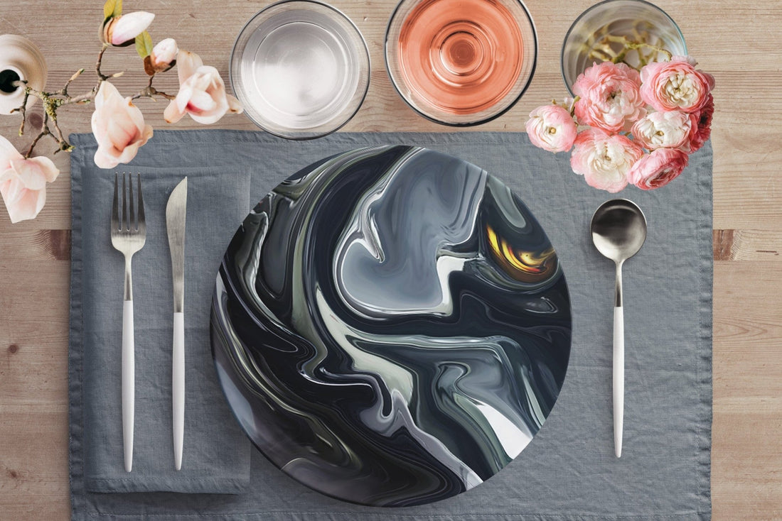 Kate McEnroe New York Dinner Plate in Luxury Gray Liquid Marble PrintPlates9820SINGLE