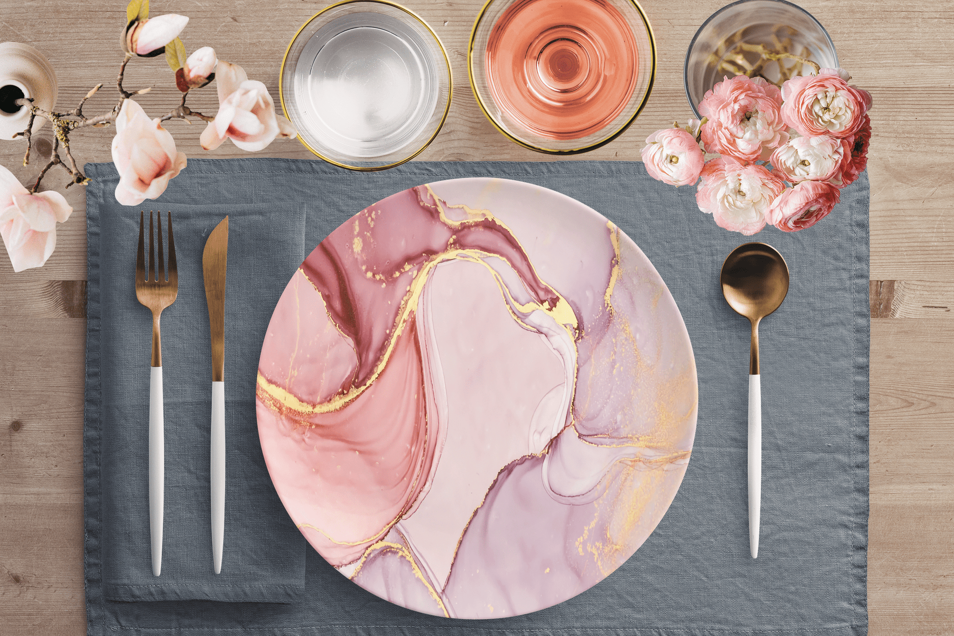 Kate McEnroe New York Dinner Plate in Luxury Peach Pink Alcohol Ink Marble Plates Single 9820SINGLE