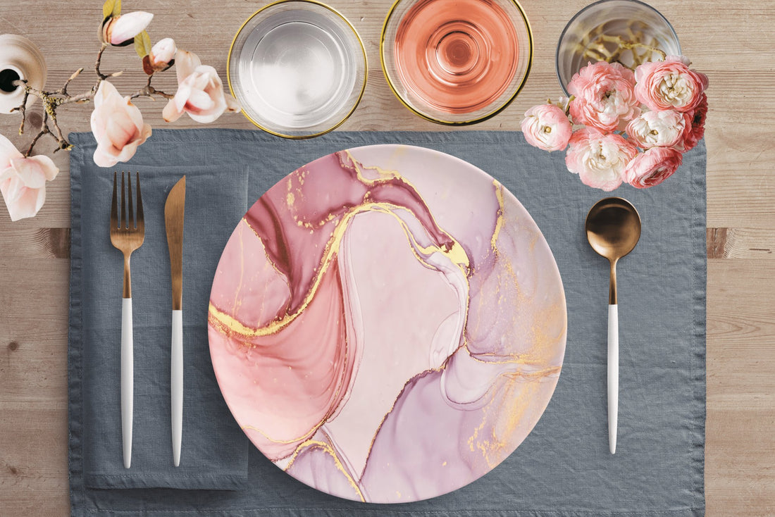 Kate McEnroe New York Dinner Plate in Luxury Peach Pink Alcohol Ink MarblePlates9820SINGLE