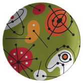 Kate McEnroe New York Dinner Plate in Mid Century Modern Abstract Red Orange Green AmoebaPlates9820SINGLE