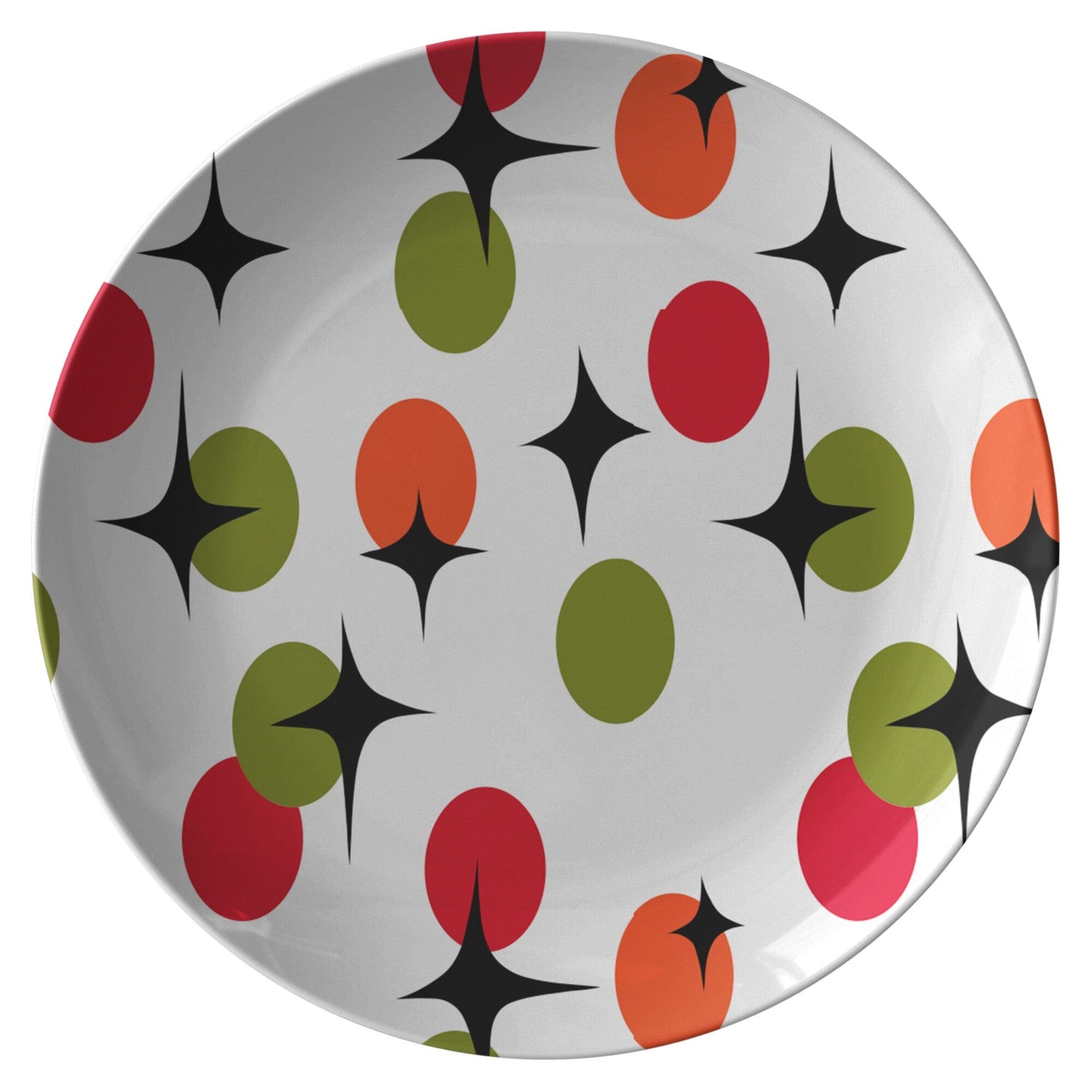 Kate McEnroe New York Dinner Plate in Mid Century Modern Red Orange Green StarburstPlates9820SINGLE