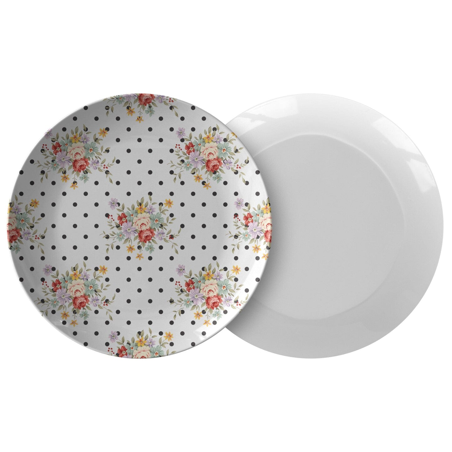 Kate McEnroe New York Dinner Plate in Shabby Chic Polka Dots Floral Plates