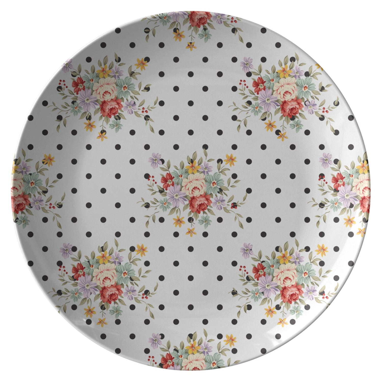 Kate McEnroe New York Dinner Plate in Shabby Chic Polka Dots FloralPlates9820SINGLE