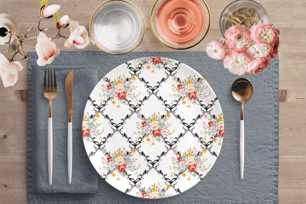 Kate McEnroe New York Dinner Plate in Shabby Chic Polka Dots FloralPlates9820SINGLE