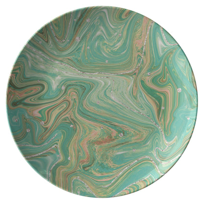 Kate McEnroe New York Dinner Plate in Summer Ocean Marble Watercolor ArtPlatesP20 - SUM - MAB - S49