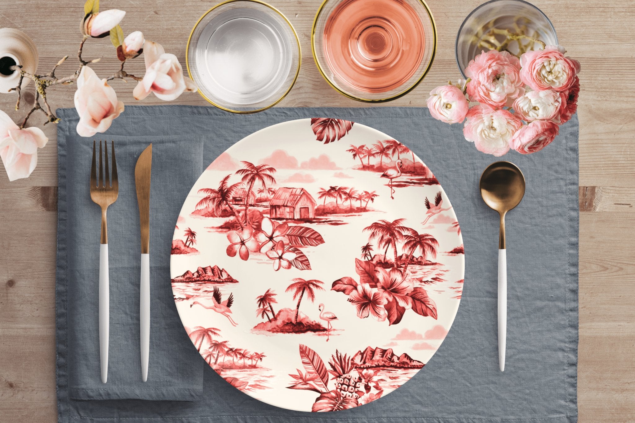 Kate McEnroe New York Dinner Plate in Vintage Hawaiian Tropical Island ScenesPlates9820SINGLE