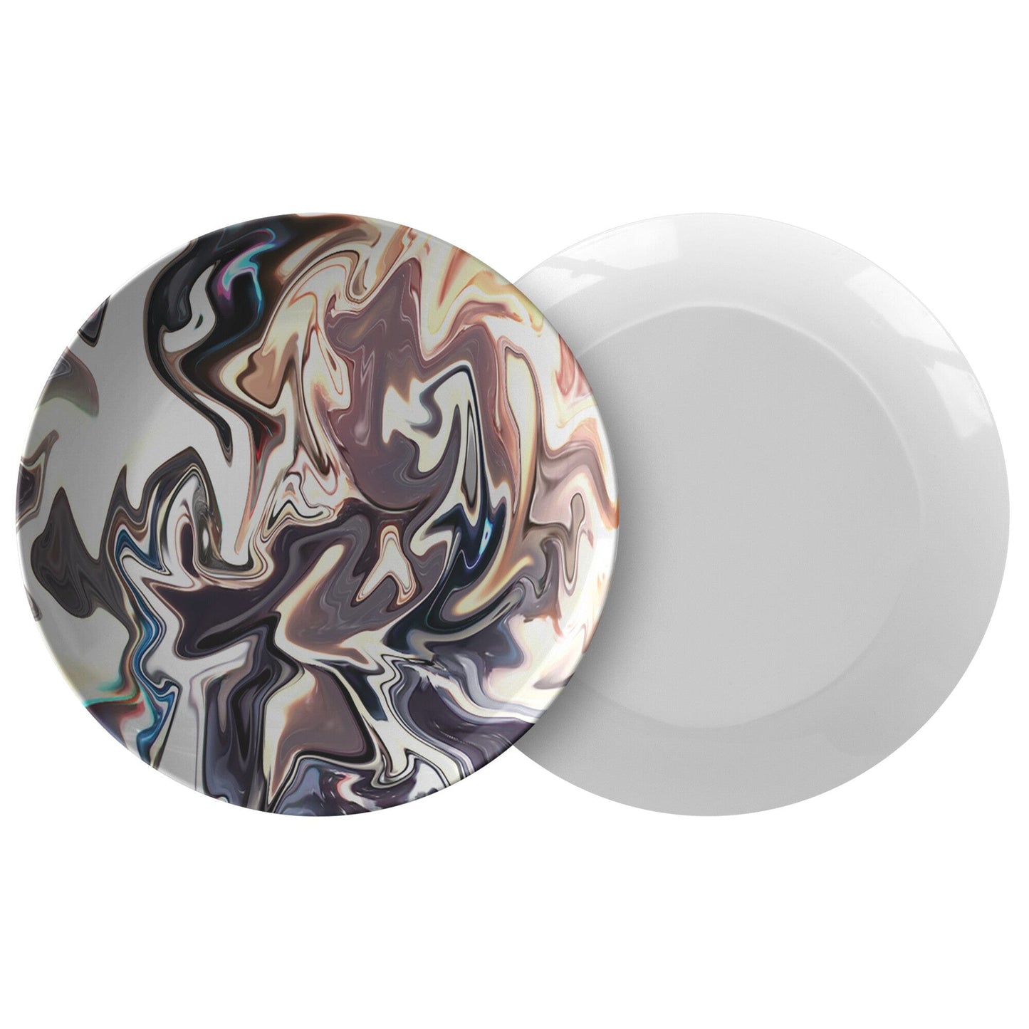 Kate McEnroe New York Dinner Plate in Yellow Gold and Brown Abstract Liquid Marble Print Plates
