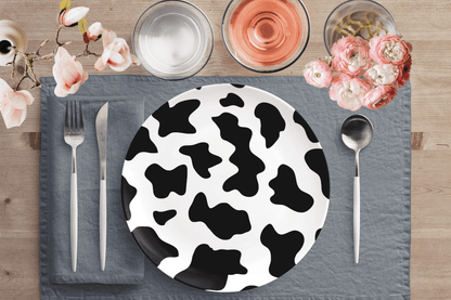 Kate McEnroe New York Dinner Plates in Black and White Cow Print Plates Single 9820SINGLE