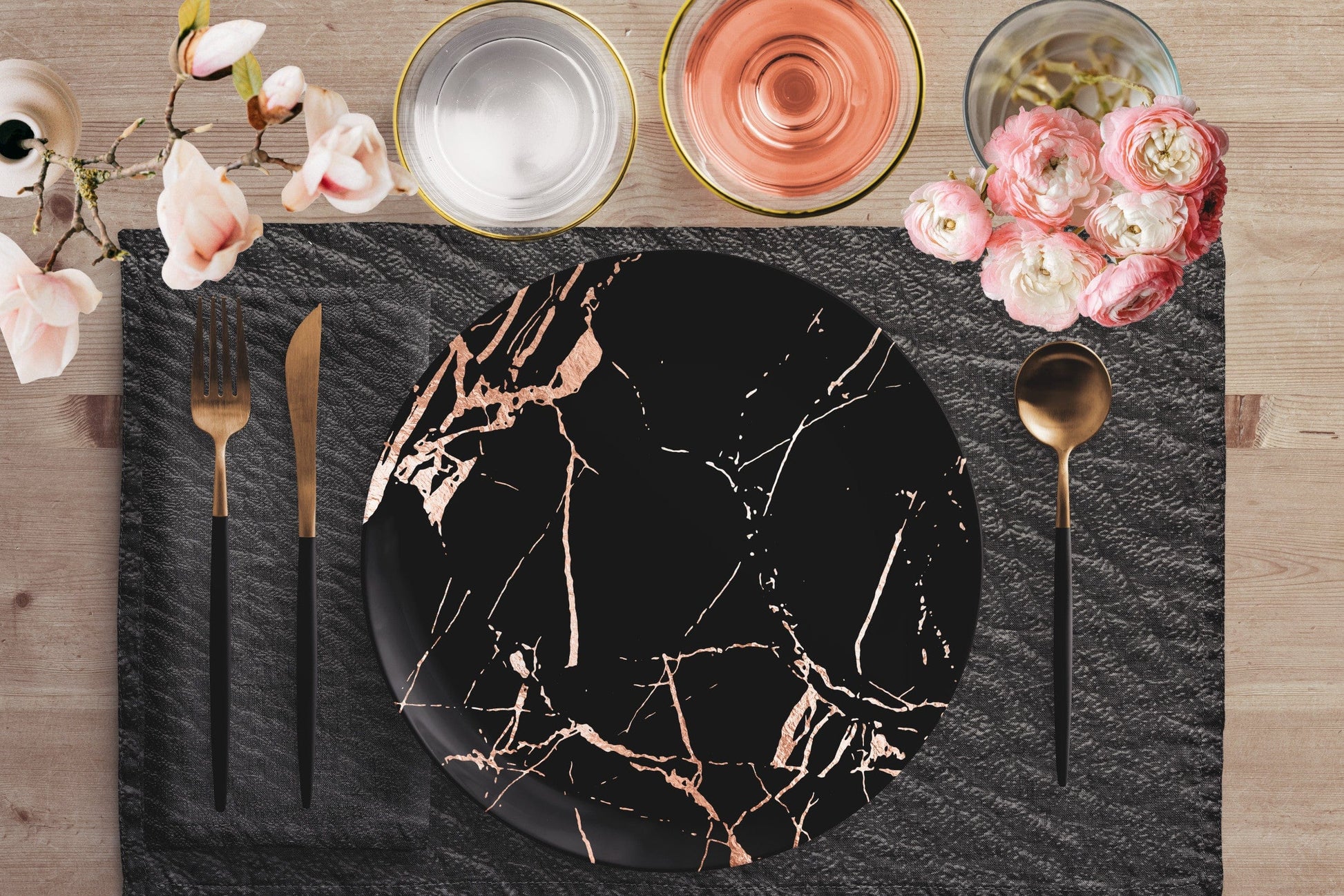 Kate McEnroe New York Dinner Plates in Luxurious Black & Gold Marble Veins Plates Single 9820SINGLE