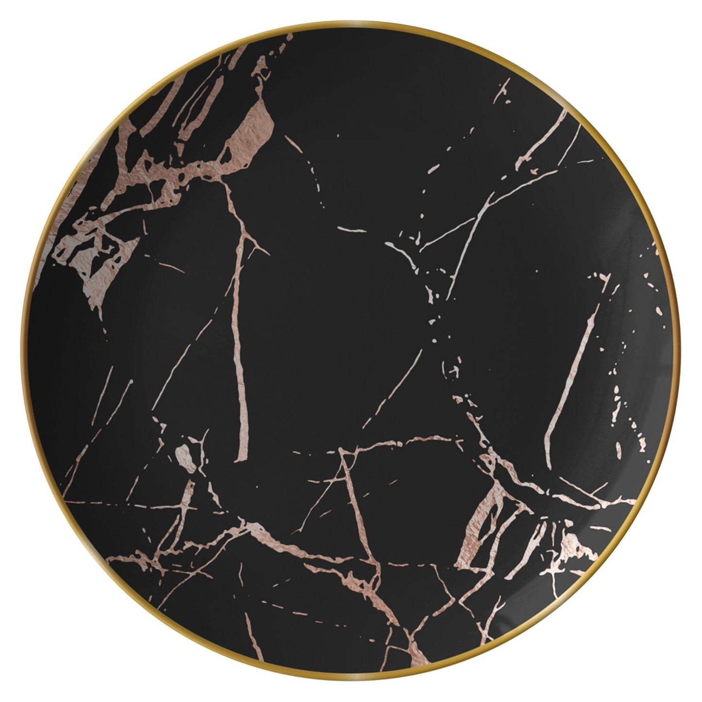 Kate McEnroe New York Dinner Plates in Luxurious Black & Gold Marble Veins with Gold Rim Plates