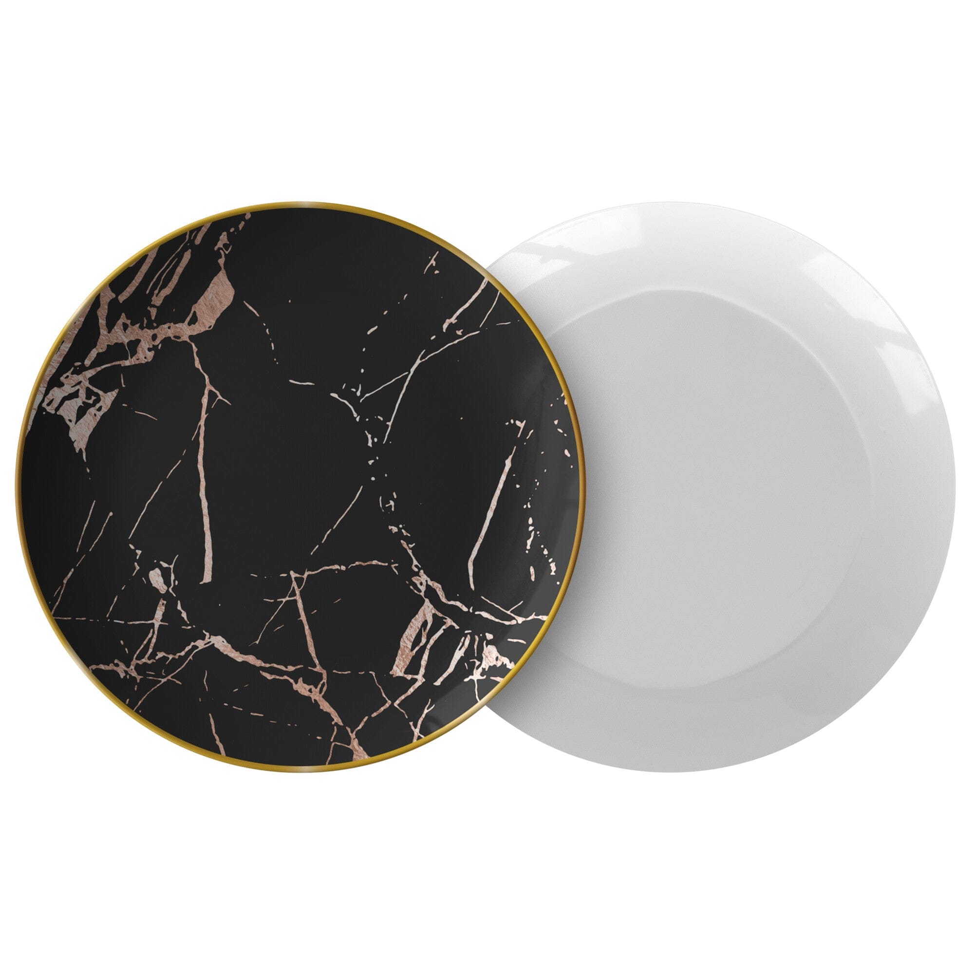Kate McEnroe New York Dinner Plates in Luxurious Black &amp; Gold Marble Veins with Gold Rim Plates