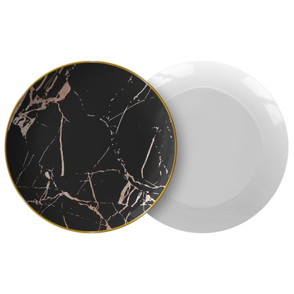 Kate McEnroe New York Dinner Plates in Luxurious Black & Gold Marble Veins with Gold Rim Plates