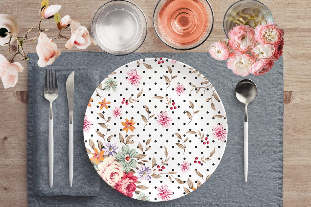 Kate McEnroe New York Dinner Plates in Luxurious Polka Dots Shabby Chic Floral Plates Single 9820SINGLE