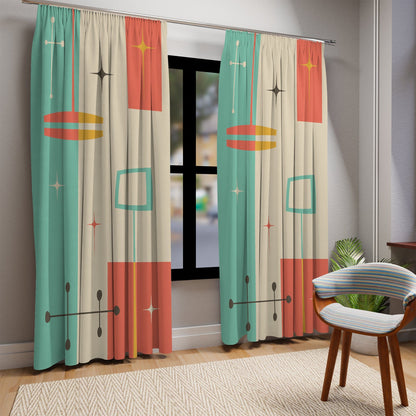 Double Panel Window Curtains in Mid Century Modern Geometric Abstract Print