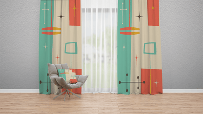 Double Panel Window Curtains in Mid Century Modern Geometric Abstract Print