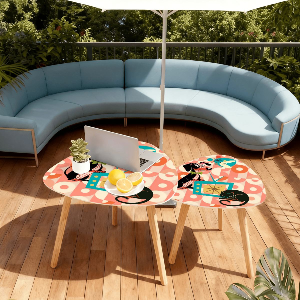 Kate McEnroe New York Doxie Dog, Atomic Kitsch Cat Dachshund Accent Tables, Mid Century Modern Retro Nesting TablesNesting TablesHltJvkKkJG
