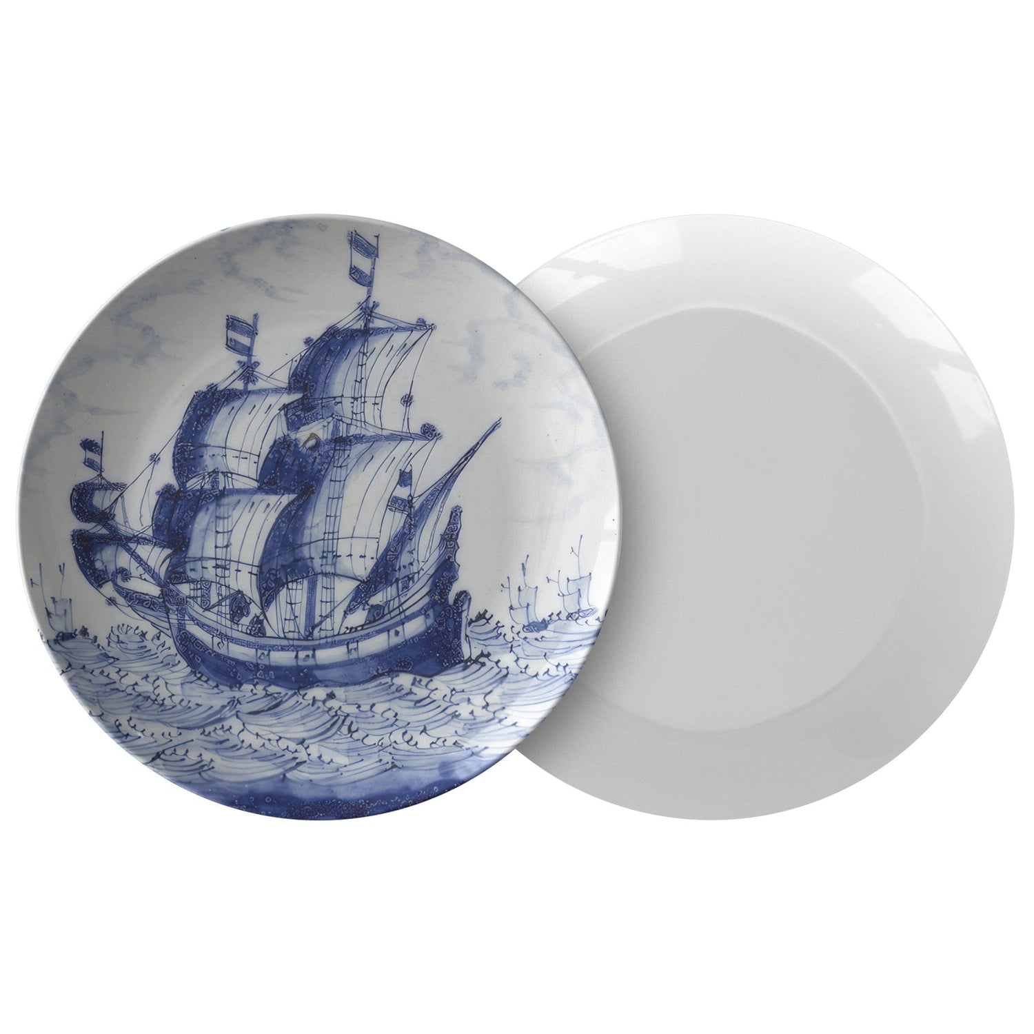 teelaunch Dutch Delft Blue Whaling Ship Dinner Plates Kitchenware Single 9820SINGLE