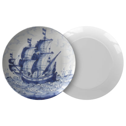 teelaunch Dutch Delft Blue Whaling Ship Dinner Plates Kitchenware Single 9820SINGLE