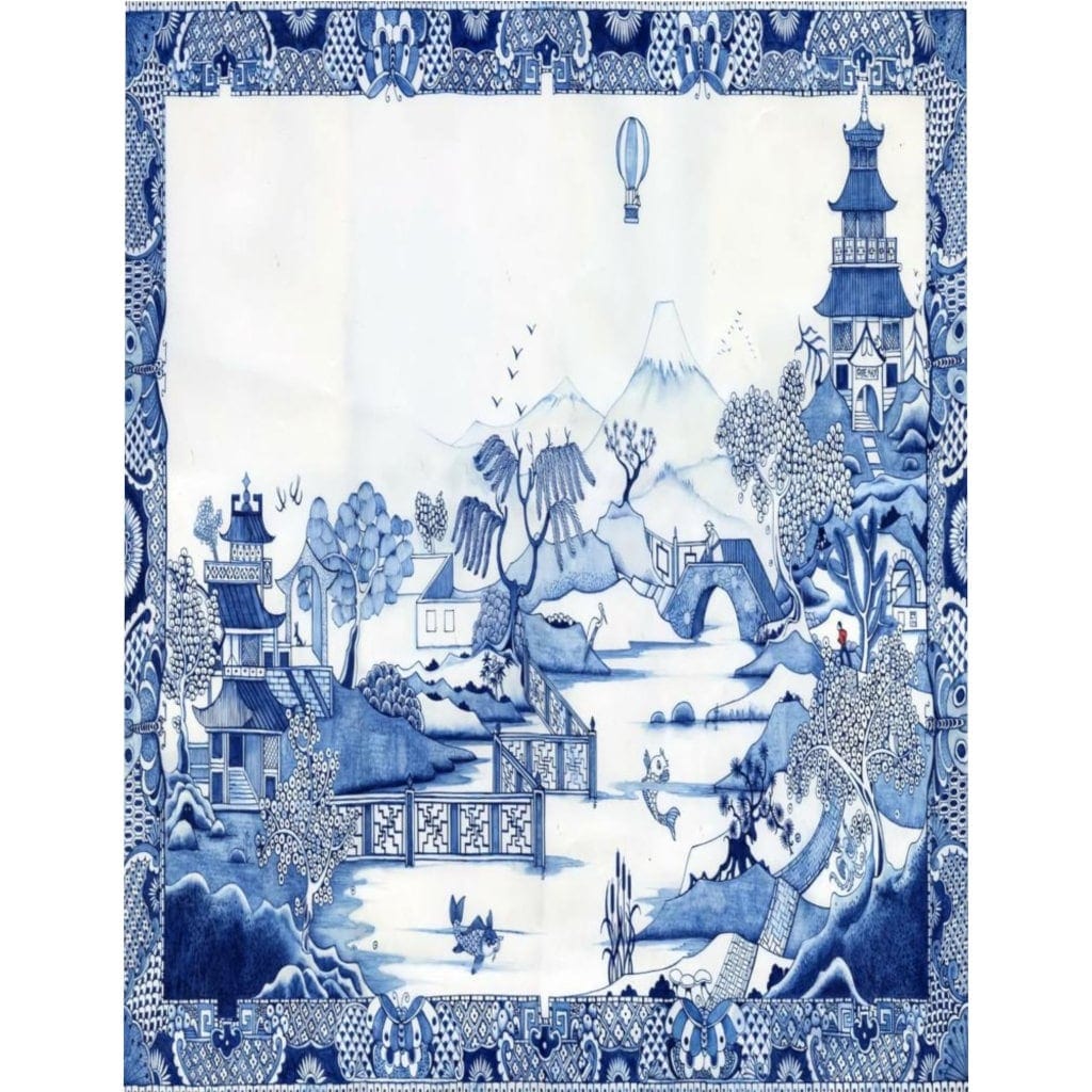 Kate McEnroe New York Duvet Cover set in Blue Willow Chinoiserie, Blue and White Chinoiserie Floral Duvet Cover, Queen King Size Microfiber Bedding, Wedding Gifts Duvet Covers