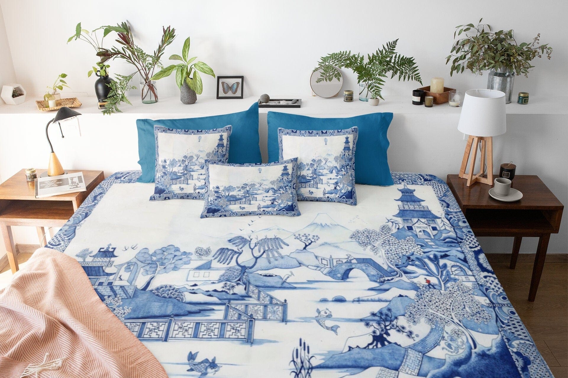 Kate McEnroe New York Duvet Cover set in Blue Willow Chinoiserie, Blue and White Chinoiserie Floral Duvet Cover, Queen King Size Microfiber Bedding, Wedding GiftsDuvet Covers10825587894700841819