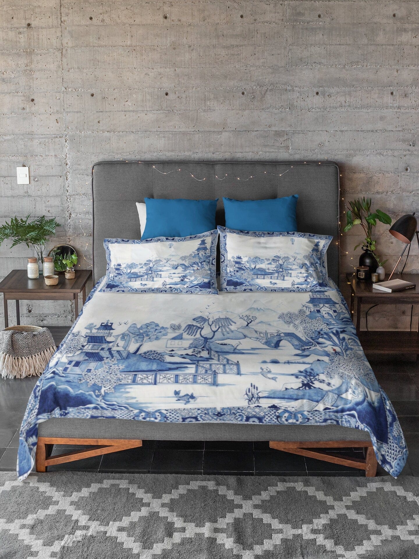 Kate McEnroe New York Duvet Cover set in Blue Willow Chinoiserie, Blue and White Chinoiserie Floral Duvet Cover, Queen King Size Microfiber Bedding, Wedding GiftsDuvet Covers10825587894700841819