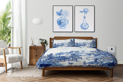 Kate McEnroe New York Duvet Cover set in Blue Willow Chinoiserie, Blue and White Chinoiserie Floral Duvet Cover, Queen King Size Microfiber Bedding, Wedding GiftsDuvet Covers10825587894700841819