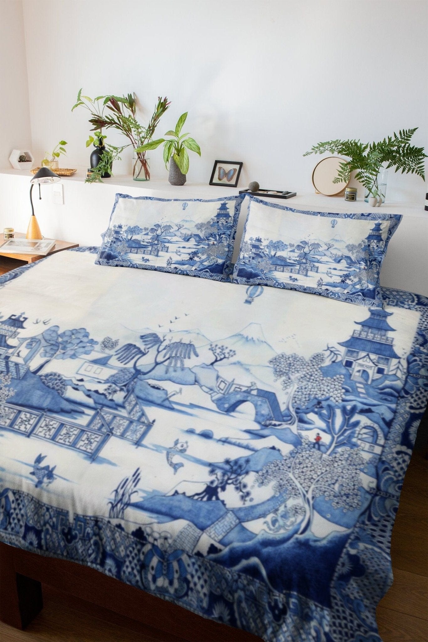 Kate McEnroe New York Duvet Cover set in Blue Willow Chinoiserie, Blue and White Chinoiserie Floral Duvet Cover, Queen King Size Microfiber Bedding, Wedding GiftsDuvet Covers10825587894700841819