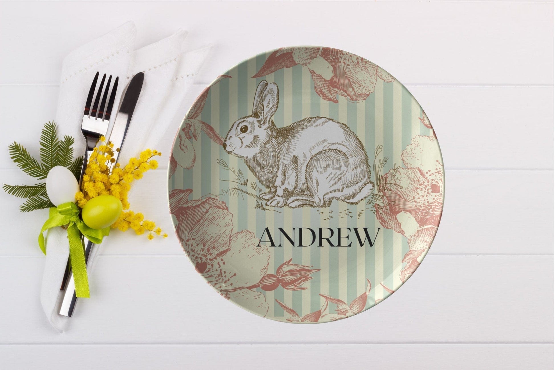 Kate McEnroe New York Easter Bunny Dinner Plate Personalized for Kids and Adults Personalized Plates Single PP0-BUN-GRN-1