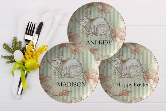 Kate McEnroe New York Easter Bunny Dinner Plate Personalized for Kids and Adults Personalized Plates Single PP0-BUN-GRN-1