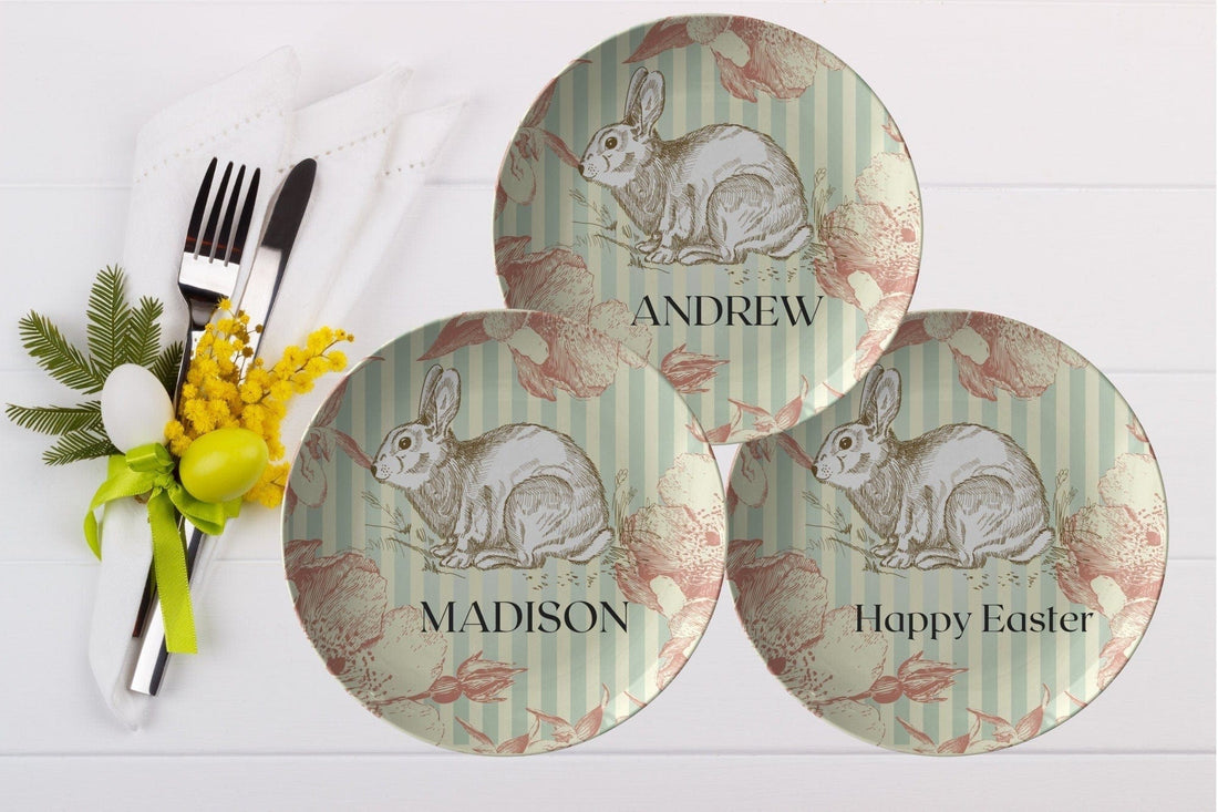 Kate McEnroe New York Easter Bunny Dinner Plate Personalized for Kids and AdultsPlatesPP0 - BUN - GRN - 1