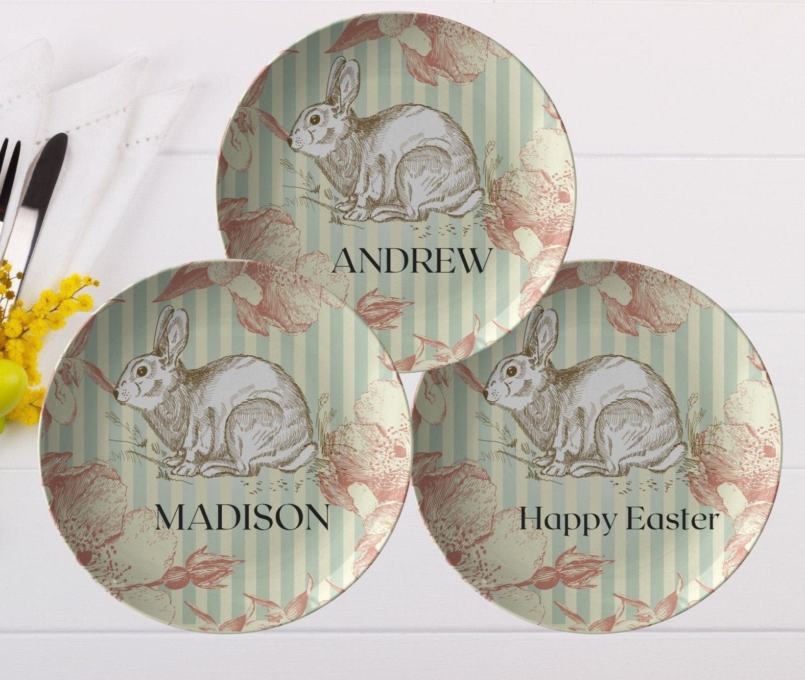 Kate McEnroe New York Easter Bunny Dinner Plate Personalized for Kids and AdultsPlatesPP0 - BUN - GRN - 1