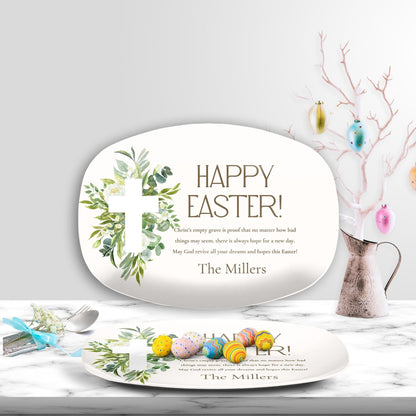 Kate McEnroe New York Easter Prayer Platter Personalized, Faithful Blessings, Family Name Custom Cross and Floral Easter Serving Tray Serving Platters 9727