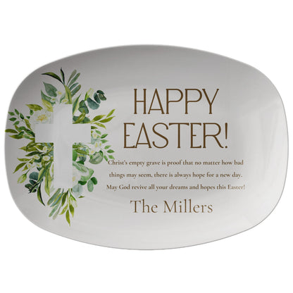 teelaunch Easter Prayer Platter Personalized, Faithful Blessings, Family Name Custom Cross and Floral Easter Serving Tray Kitchenware 9727