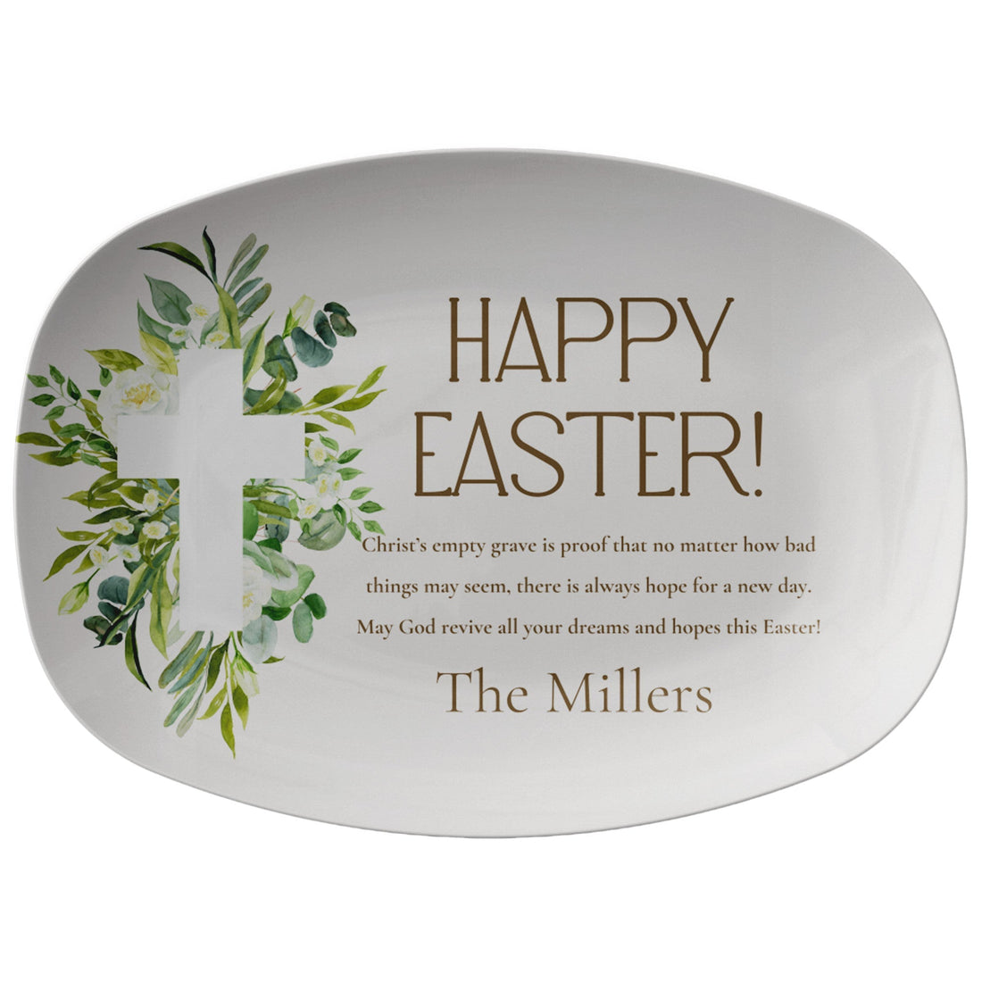 Kate McEnroe New York Easter Prayer Platter Personalized, Faithful Blessings, Family Name Custom Cross and Floral Easter Serving TrayServing PlattersP22 - CHR - EAS - 6