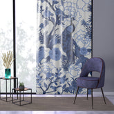 Kate McEnroe New York Elegant Chinoiserie Floral Peacock Window Curtains, Blue and White Botanical Toile Panels with Peacocks and Jungle MotifsWindow CurtainsW3S - PEA - COK - SH4