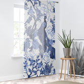 Kate McEnroe New York Elegant Chinoiserie Floral Peacock Window Curtains, Blue and White Botanical Toile Panels with Peacocks and Jungle MotifsWindow CurtainsW3S - PEA - COK - SH4