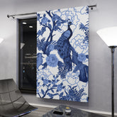 Kate McEnroe New York Elegant Chinoiserie Floral Peacock Window Curtains, Blue and White Botanical Toile Panels with Peacocks and Jungle MotifsWindow CurtainsW3S - PEA - COK - SH4