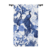 Kate McEnroe New York Elegant Chinoiserie Floral Peacock Window Curtains, Blue and White Botanical Toile Panels with Peacocks and Jungle MotifsWindow CurtainsW3S - PEA - COK - SH4