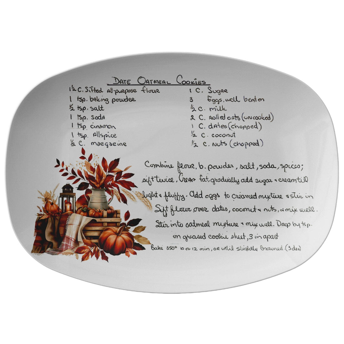 teelaunch Fall Farmhouse Handwritten Recipe Platter Kitchenware 9727