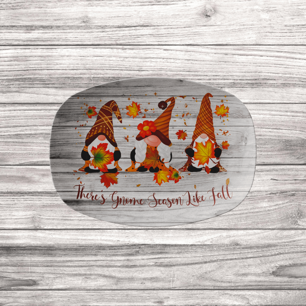 Kate McEnroe New York Fall Gnome Serving Platters with Phrase Theres Gnome Season Like Fall Serving Platters Gray Wood 9730