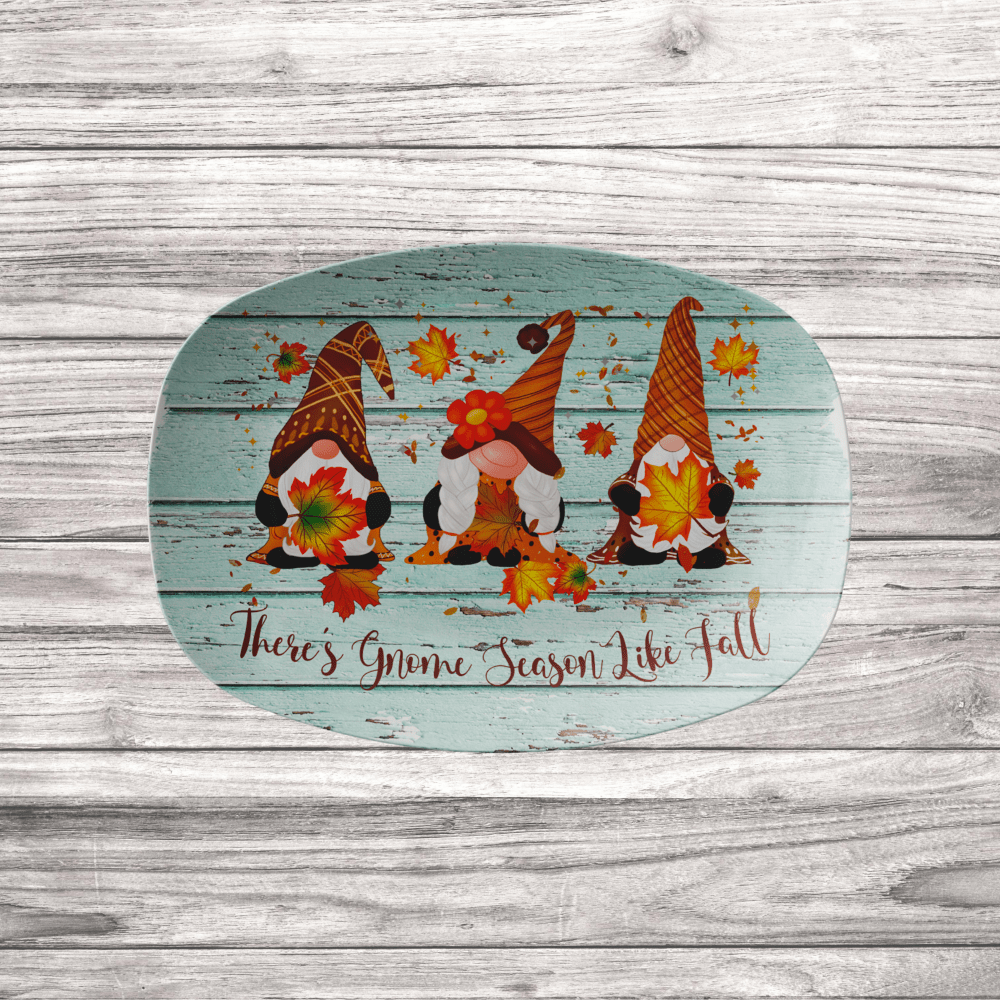 Kate McEnroe New York Fall Gnome Serving Platters with Phrase Theres Gnome Season Like Fall Serving Platters Rustic Teal Wood 9728