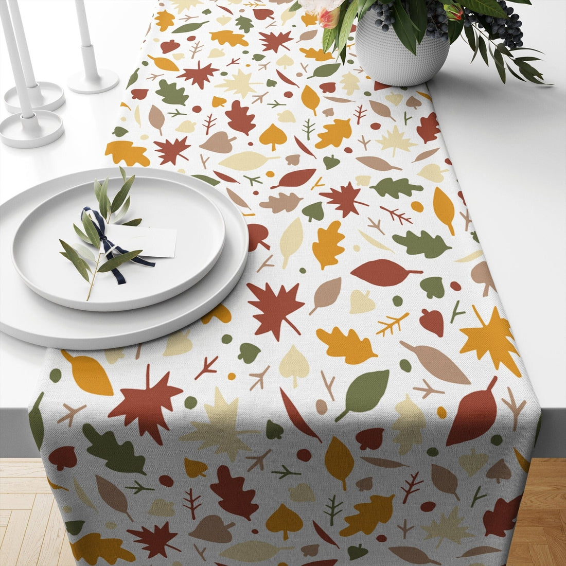 Kate McEnroe New York Fall Leaves Table Runner, Orange, Green Fall Colors Table Decor, Autumn Table Linen, Farmhouse Decor, Fall Decor, Floral Tabletop DecorTable Runners10665158306942399607