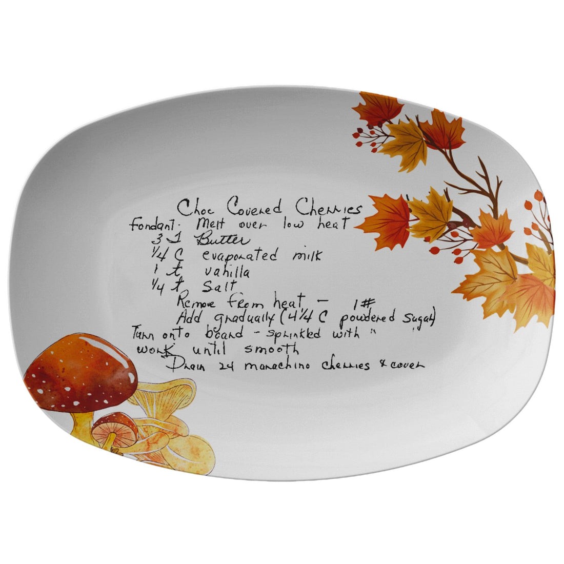 teelaunch Fall Mushrooms Handwritten Recipe Platter Kitchenware 9727
