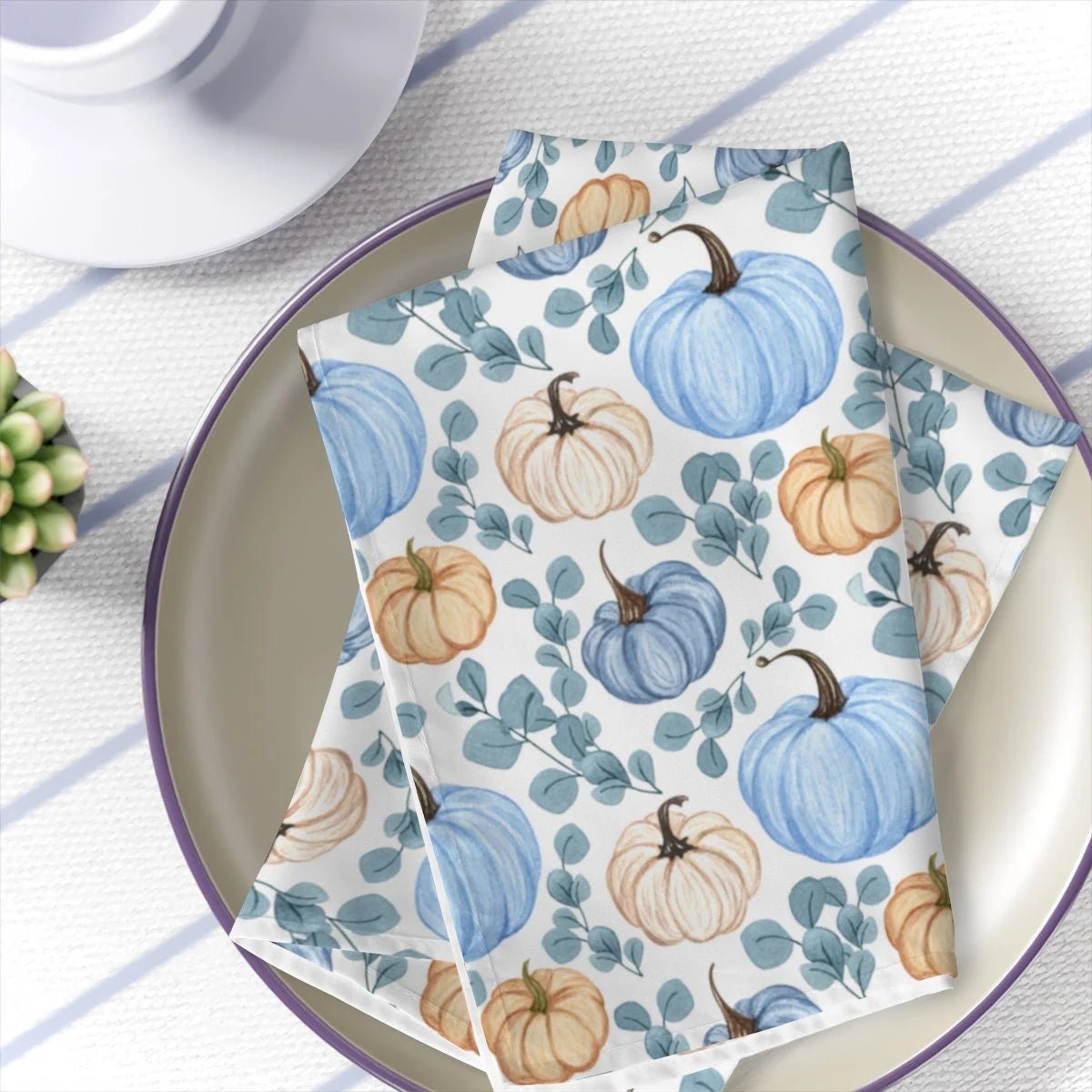 Kate McEnroe New York Fall Napkins, Blue Pumpkin Floral Set of 4 Napkins, Autumn Farmhouse Table Decor, Fall Decor, Thanksgiving Tabletop Decor, Housewarming GiftNapkinsPMK08.1251290