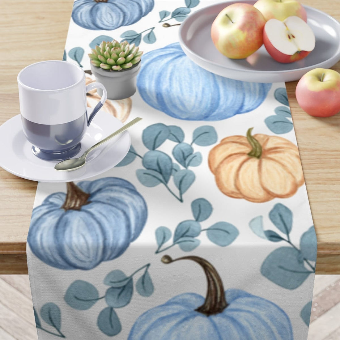 Kate McEnroe New York Fall Table Runner Blue Pumpkin Farmhouse Floral Thanksgiving DecorTable Runners10887444341079734443