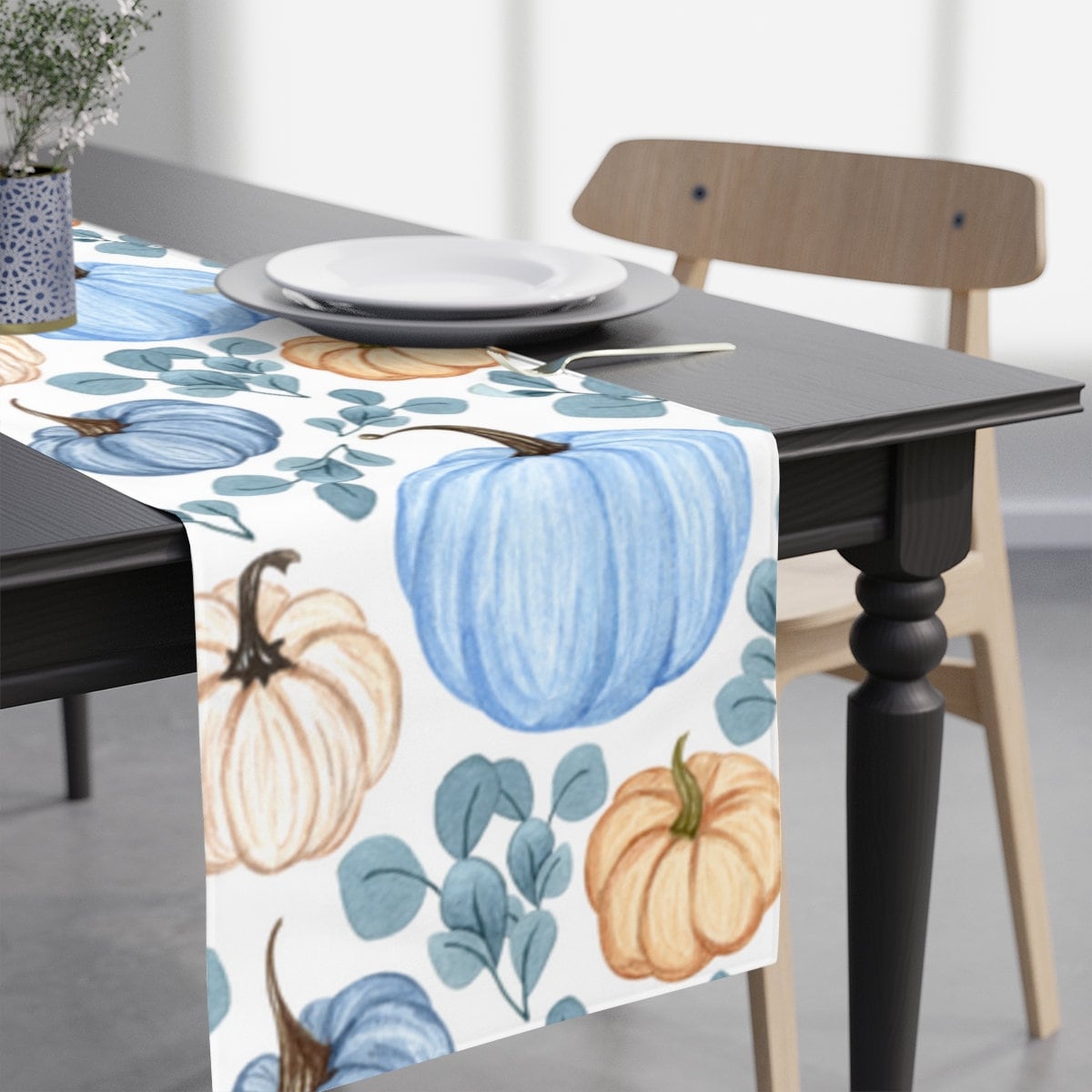 Kate McEnroe New York Fall Table Runner Blue Pumpkin Farmhouse Floral Thanksgiving DecorTable Runners10887444341079734443