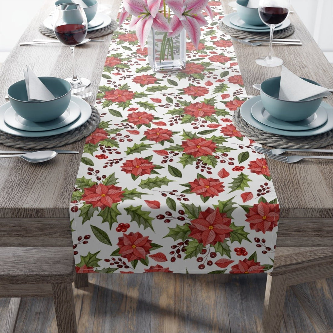 Kate McEnroe New York Farmhouse Poinsettia Christmas Floral Table RunnerTable Runners49272438048298413999