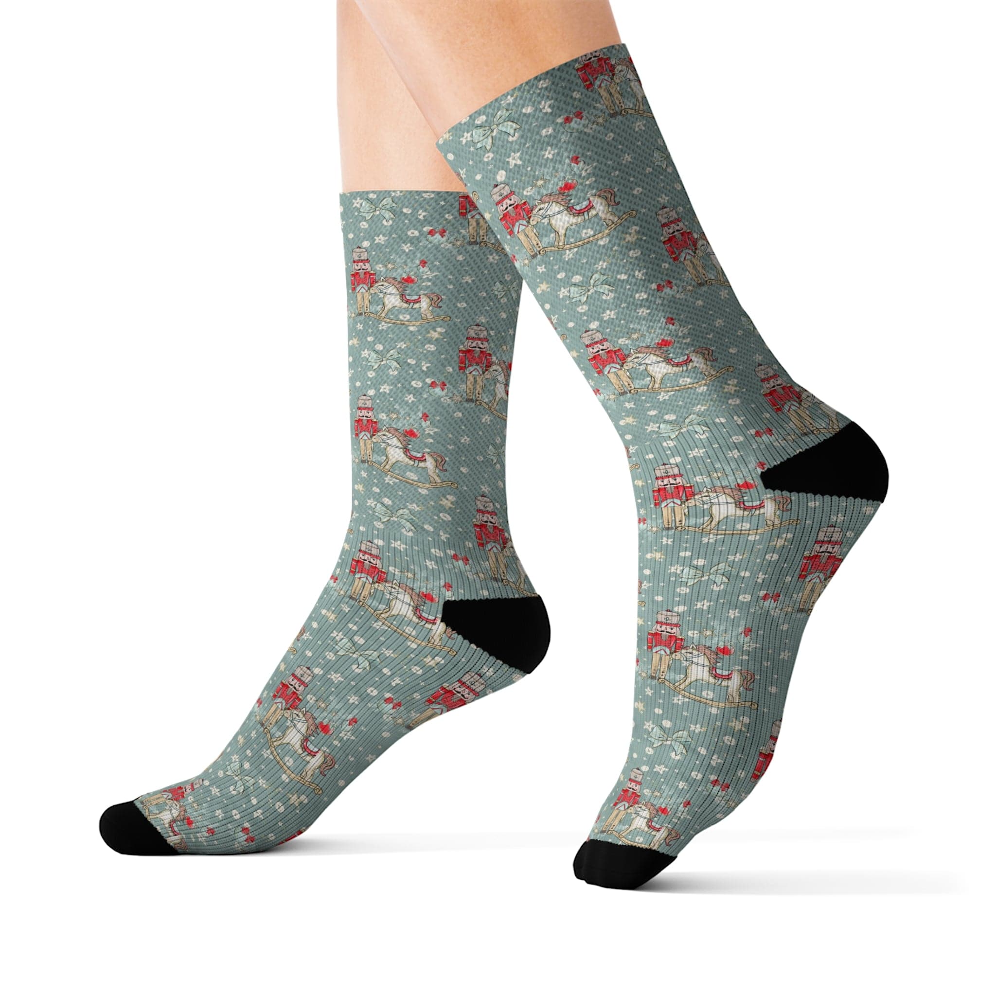 Printify Festive Nutcracker Christmas Socks: Cozy Crew Length with Fleece Lining - Perfect for Men and Women, Holiday Gifts, Stocking Stuffers All Over Prints L 10322468349826018492