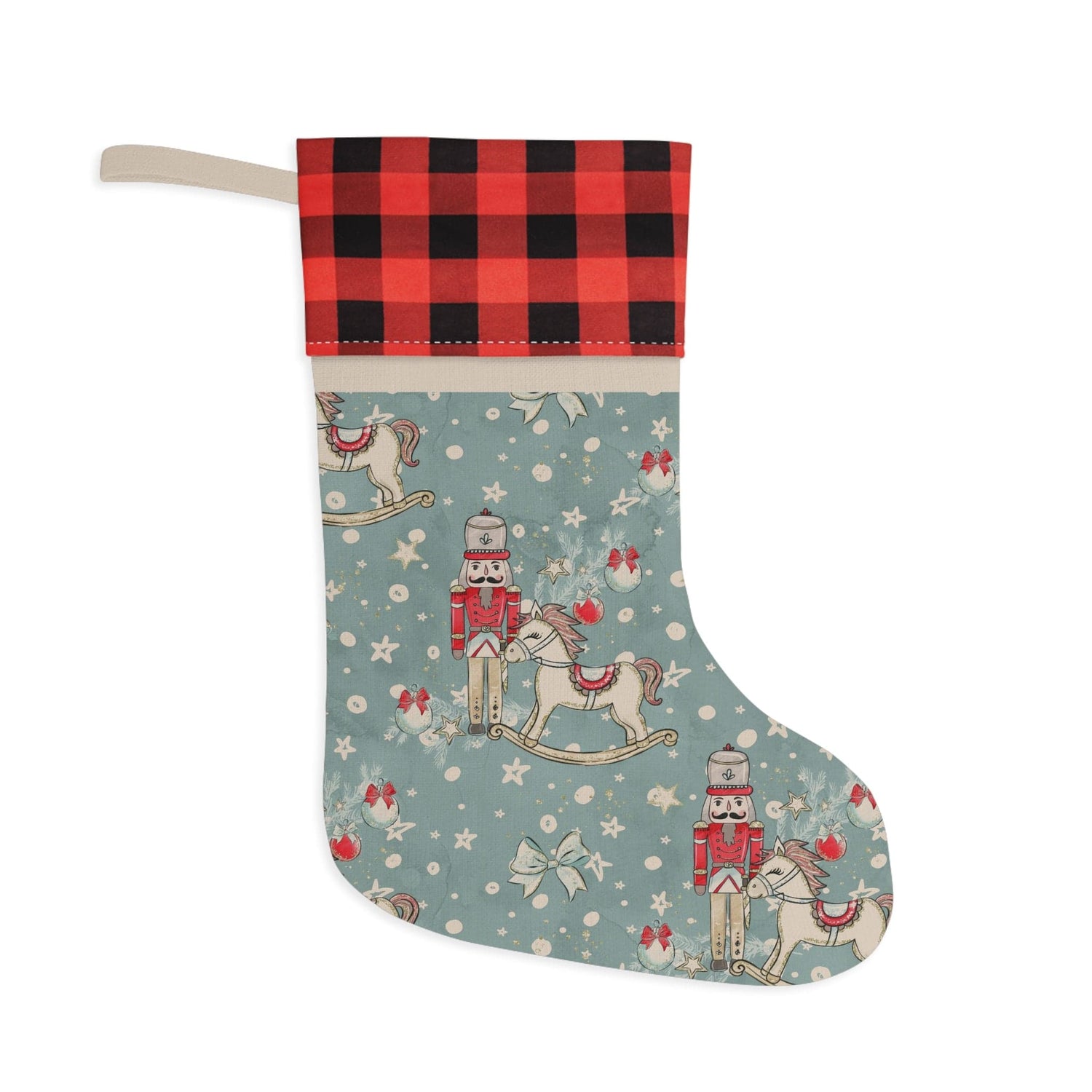 Kate McEnroe New York Festive Nutcracker Christmas Stocking: Plaid Top, Burlap Linen Boot, Spacious - Perfect Holiday Decor, Gift for KidsHoliday Stockings95850411104450938823