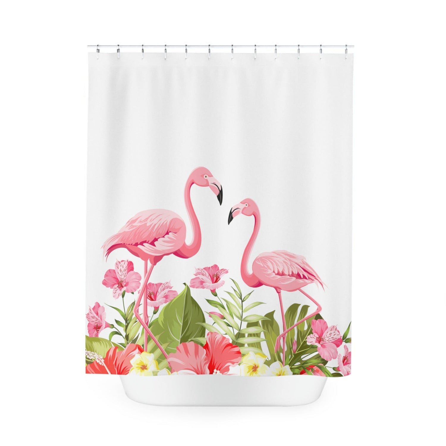 Kate McEnroe New York Flamingo Tropical Flowers Shower Curtains, Pink Flamingo Shower and Bath Curtain, Tropical Flowers Bath Curtain, Floral Bath DecorShower CurtainsS40 - FLA - TRO - 7X7B